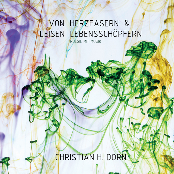 Abstract ink swirls with a poetry book title and author.